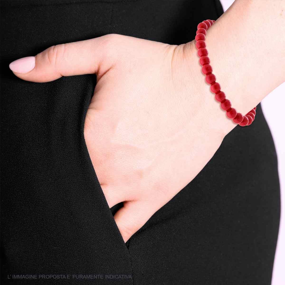 Bracciale elastico con Perle colore Rosso Corallo mm 6