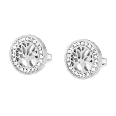 Orecchini Albero della Vita con Crystal Bianchi in ACCIAIO