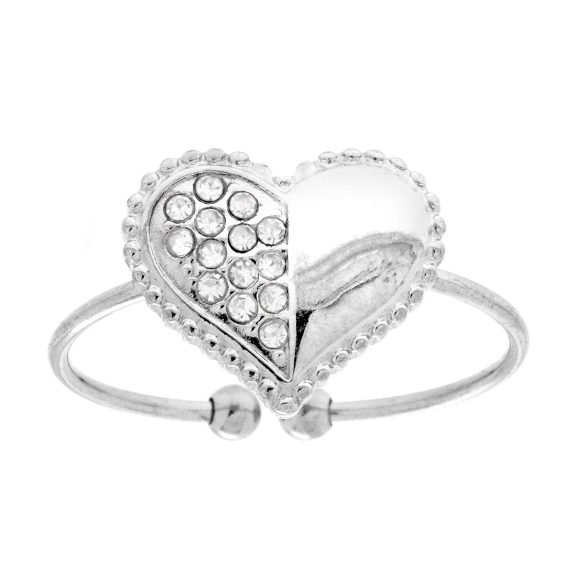 Anello Cuore Pallinato con Crystal Bianchi in ACCIAIO