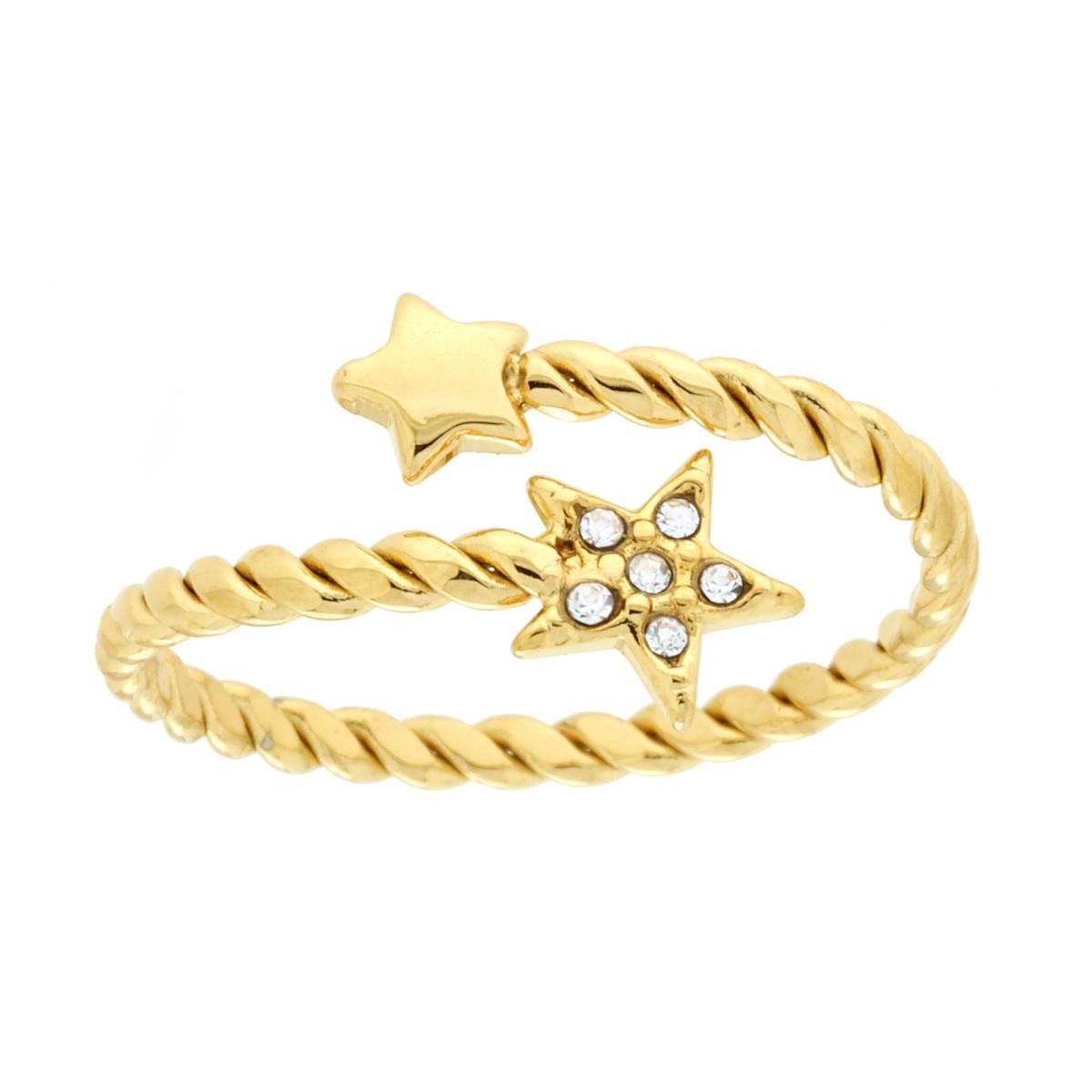 Anello filo Torchon Contrarie con Stelle e Crystal Bianco in ACCIAIO colore Oro