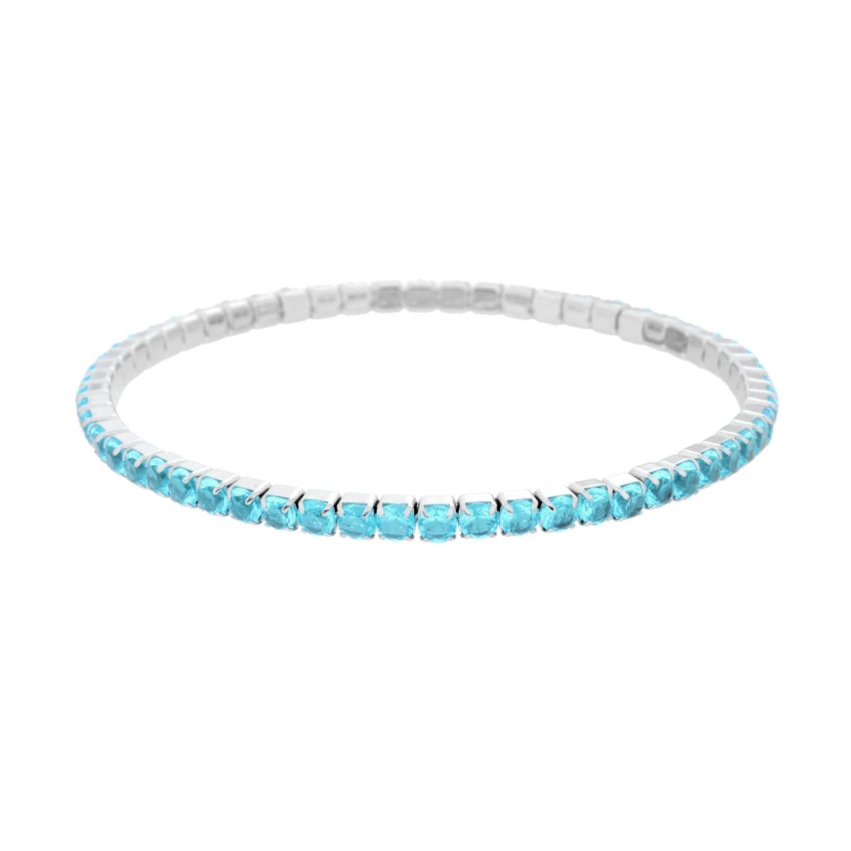 Bracciale Tennis Elastico con Crystal colore Acquamarina m 3 in ACCIAIO