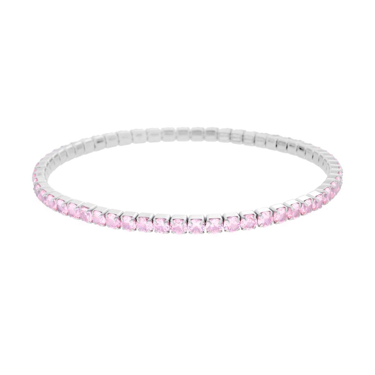 Bracciale Tennis Elastico con Crystal colore Rosa m 3 in ACCIAIO