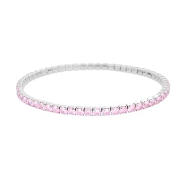 Bracciale Tennis Elastico con Crystal colore Rosa m 3 in ACCIAIO