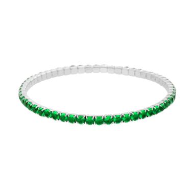 Bracciale Tennis Elastico con Crystal colore Verde Smeraldo m 3 in ACCIAIO