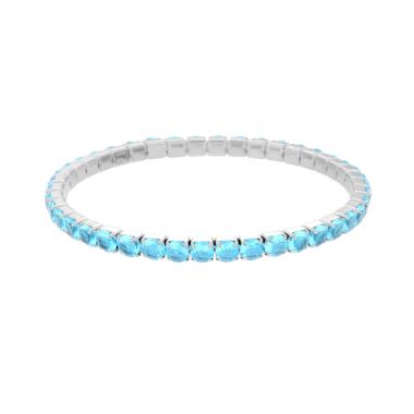 Bracciale Tennis Elastico con Crystal Acquamarina mm 4 in ACCIAIO