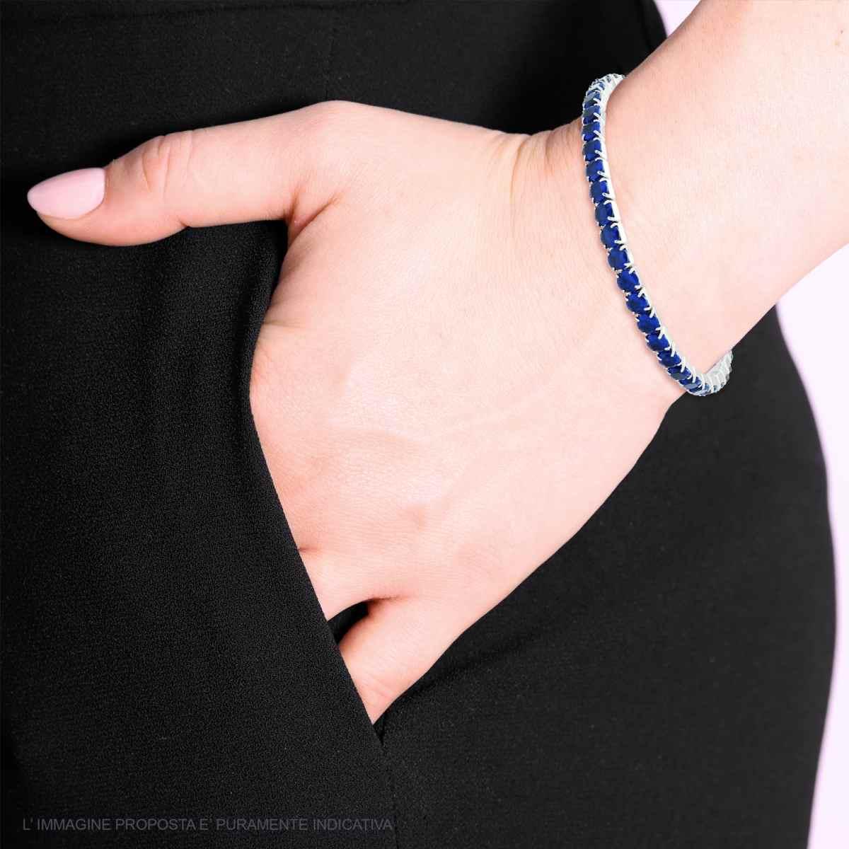 Bracciale Tennis Elastico con Crystal Blu Zaffiro mm 4 in ACCIAIO