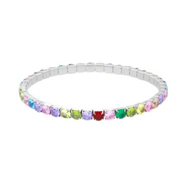 Bracciale Tennis Elastico con Crystal Multicolor mm 4 in ACCIAIO