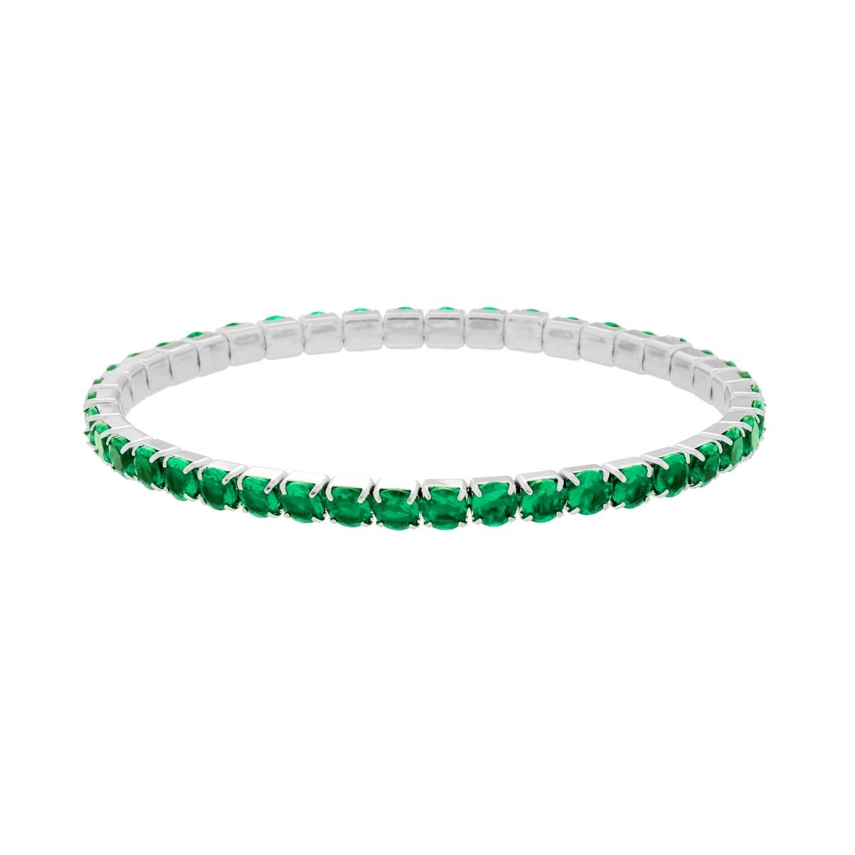 Bracciale Tennis Elastico con Crystal Verde Smeraldo mm 4 in ACCIAIO