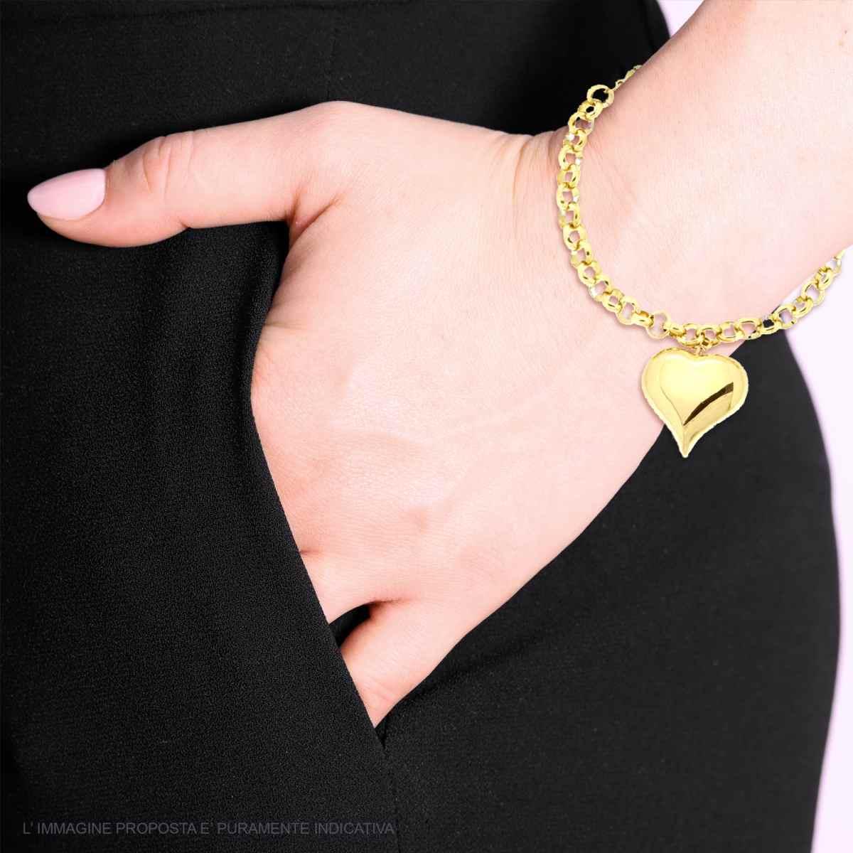 Bracciale Catena Rolo con Cuore Bombato in ACCIAIO colore Oro