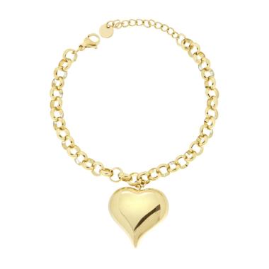 Bracciale Catena Rolo con Cuore Bombato in ACCIAIO colore Oro