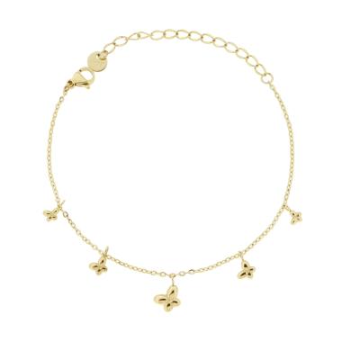 Bracciale Catena Forzatina Diamantata con Farfalle Bombate pendenti in ACCIAIO colore Oro