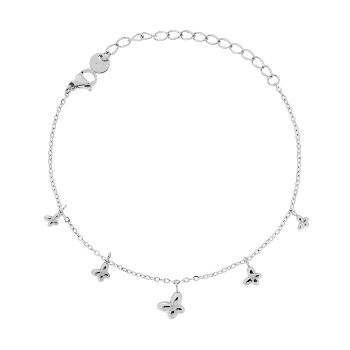 Bracciale Catena Forzatina Diamantata con Farfalle Bombate pendenti in ACCIAIO
