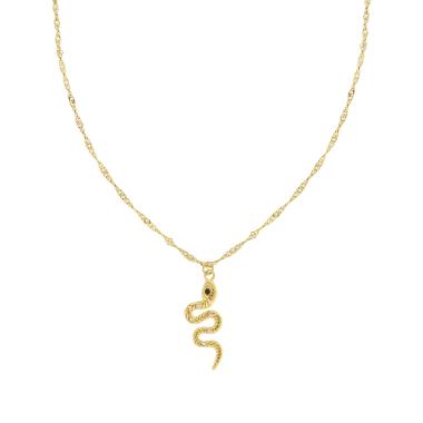 Collana Catena Singapore e Serpente con Crystal Bianchi e Nero in ACCIAIO colore Oro