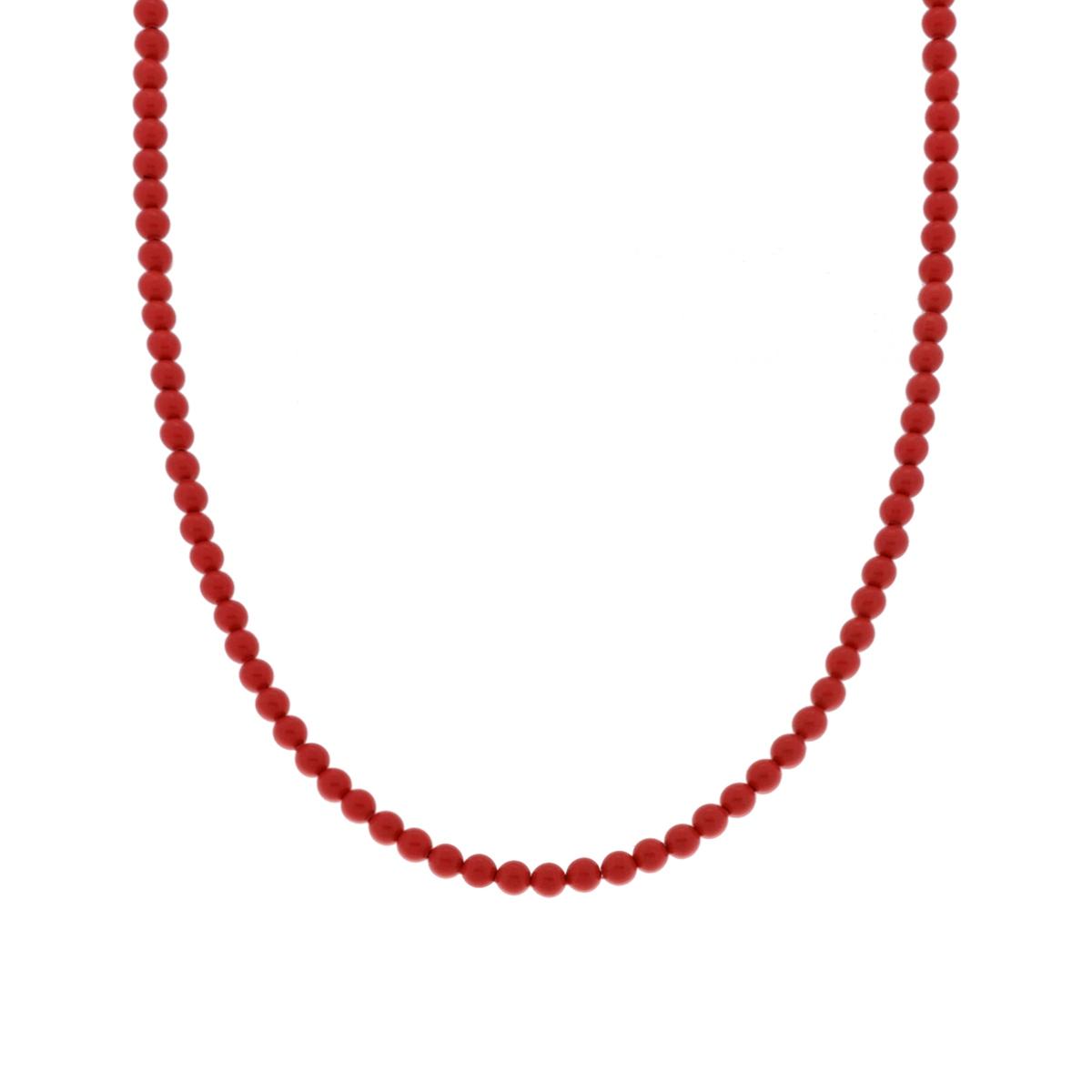 Collana filo Perle mm 4 colore Rosso Corallo in ACCIAIO