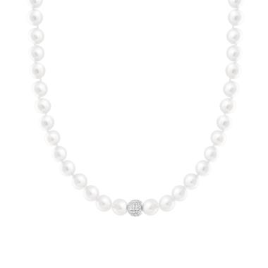 Collana filo Perle mm 8 con Sfera Centrale Crystal Bianchi in ACCIAIO
