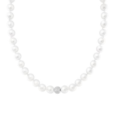 Collana filo Perle mm 10 con Sfera Centrale Crystal Bianchi in ACCIAIO