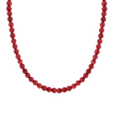 Collana filo Perle mm 7 colore Rosso Corallo in ACCIAIO