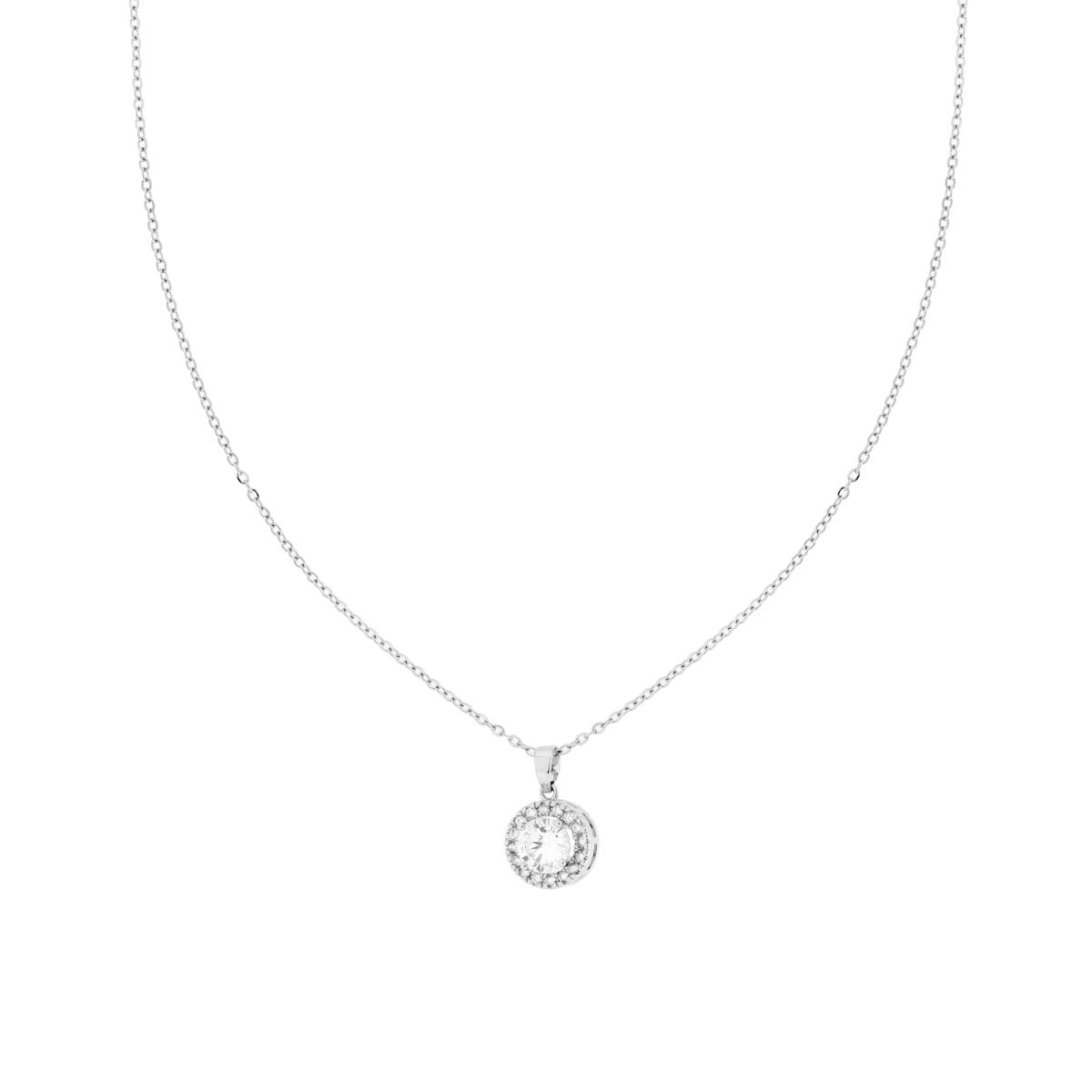 Collana Catena Forzatina Diamantata con Punto Luce contornato da Crystal Bianchi in ACCIAIO