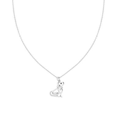 Collana Catena Forzatina Diamantata con Cane con Punto Luce Cuore e Crystal Bianchi in ACCIAIO