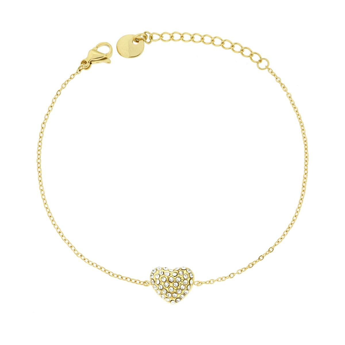 Bracciale Catena Forzatina Diamantata con Cuore e Crystal Bianchi in ACCIAIO colore Oro