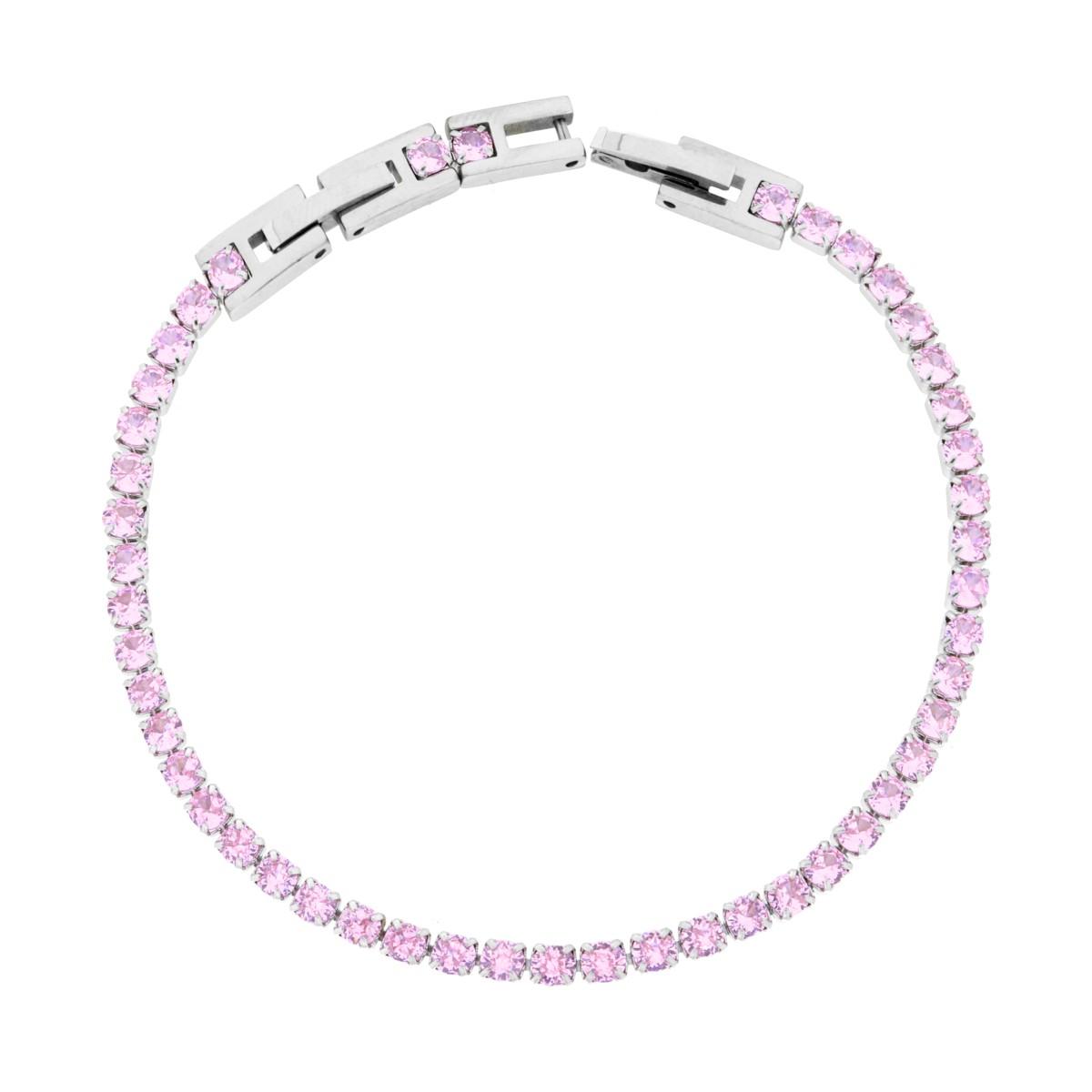 Bracciale Tennis Griffe cm 17-19 con Crystal mm 3 Rosa regolabile in ACCIAIO