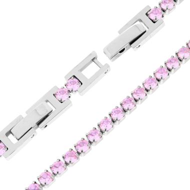 Bracciale Tennis Griffe cm 17-19 con Crystal mm 3 Rosa regolabile in ACCIAIO