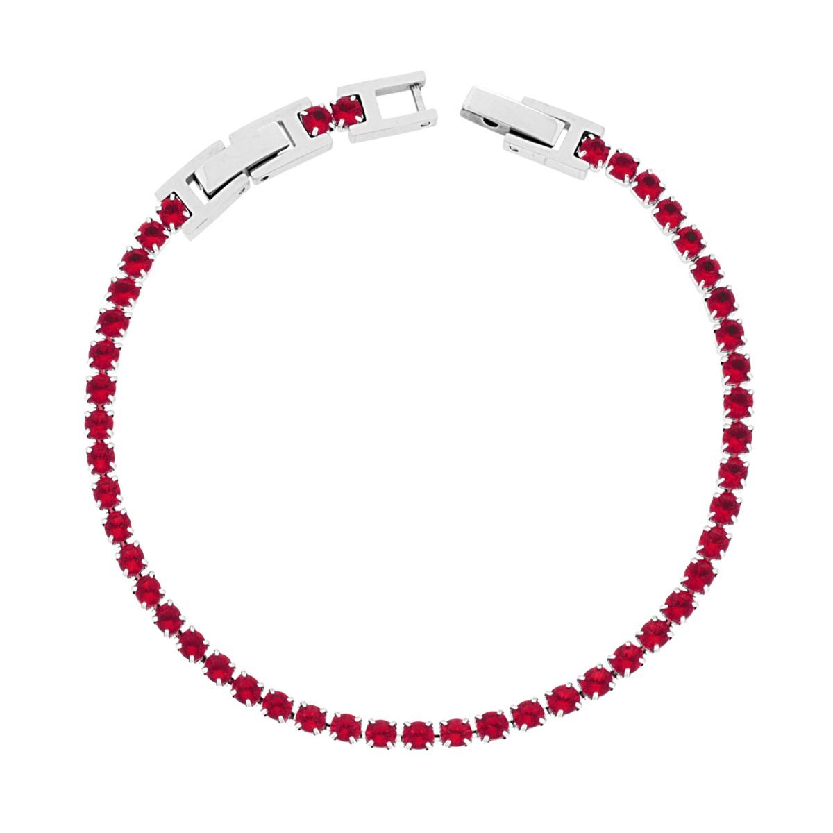 Bracciale Tennis Griffe cm 17-19 con Crystal mm 3 Rosso Rubino regolabile in ACCIAIO