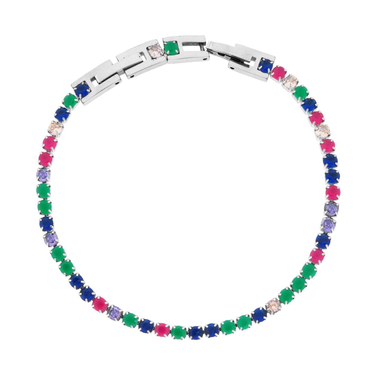 Bracciale Tennis Griffe cm 17-19 con Crystal mm 3 Multicolor regolabile in ACCIAIO