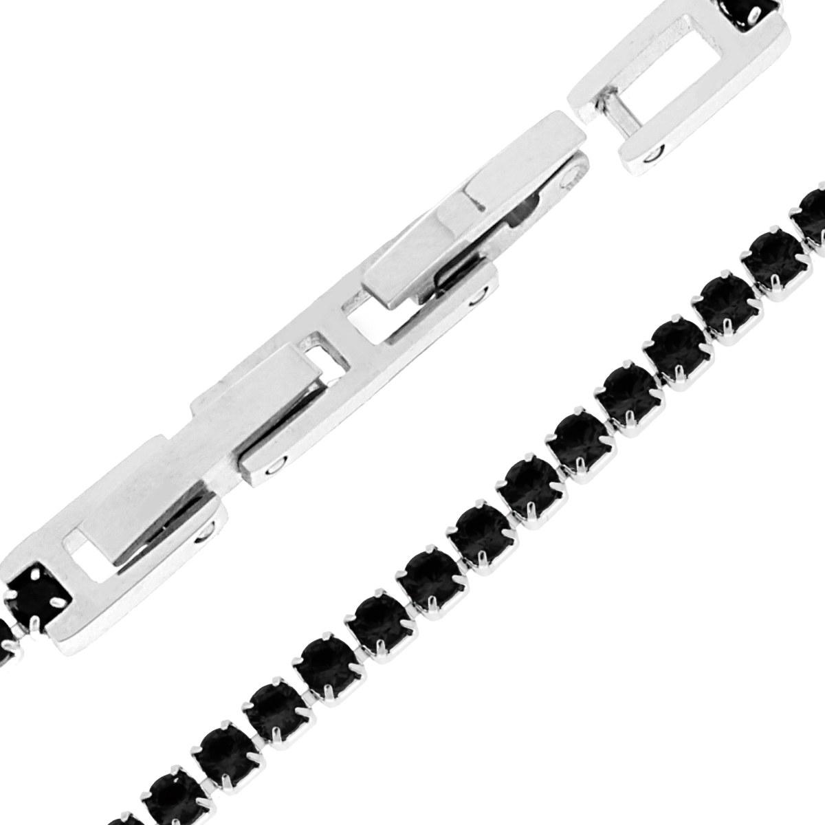 Bracciale Tennis Griffe cm 16-18 con Crystal mm 3 Neri regolabile in ACCIAIO