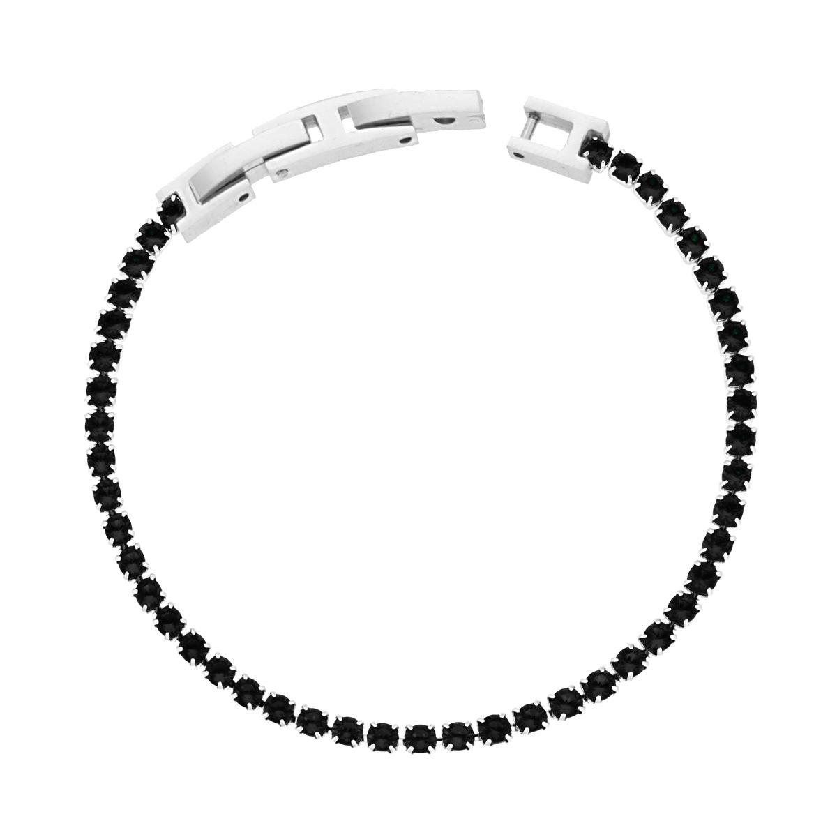 Bracciale Tennis Griffe cm 16-18 con Crystal mm 3 Neri regolabile in ACCIAIO