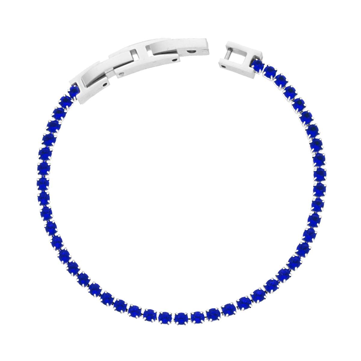 Bracciale Tennis Griffe cm 16-18 con Crystal mm 3 Blu Elettrico regolabile in ACCIAIO