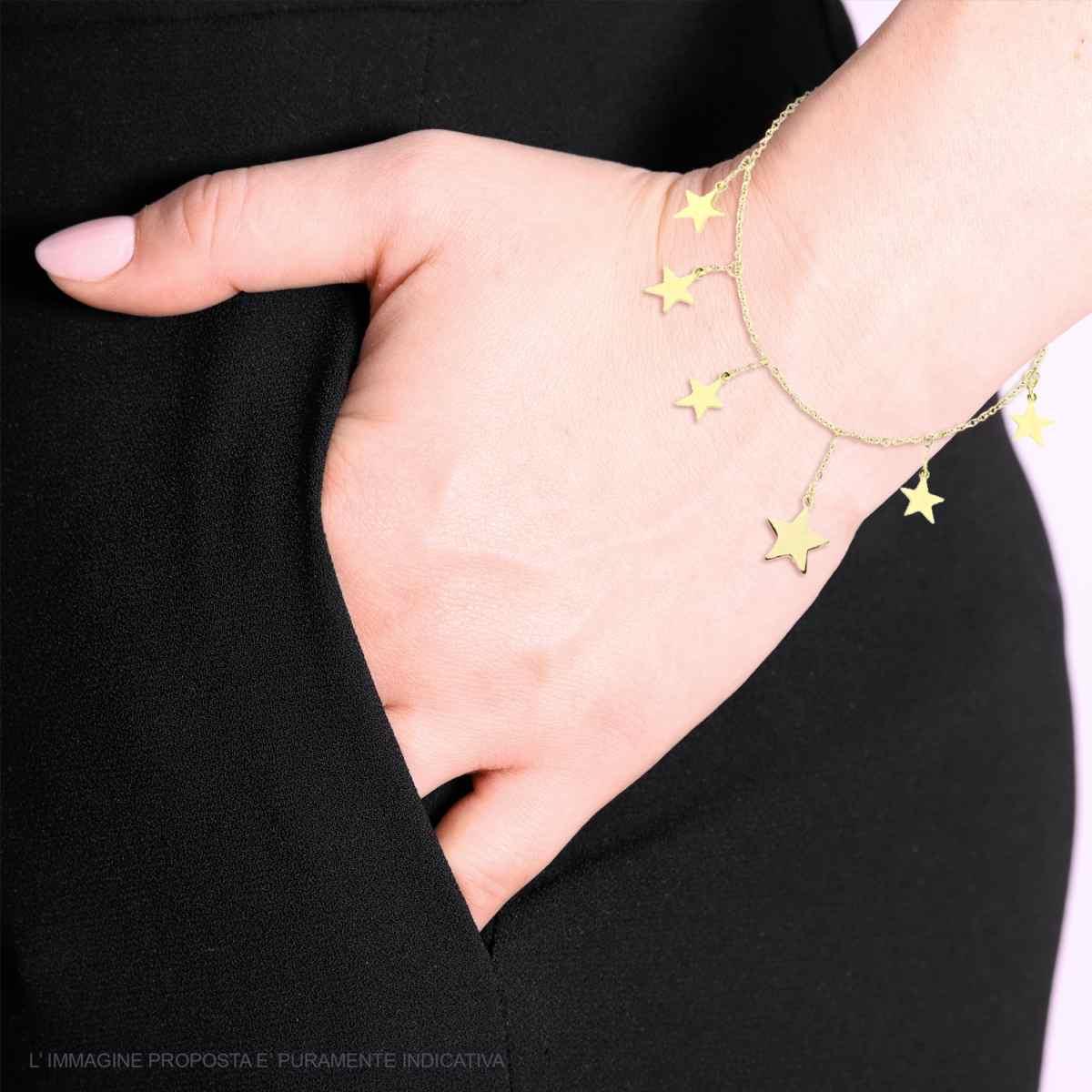 Bracciale Catena Forzatina Diamantata con Stelle plain pendenti in ACCIAIO colore Oro