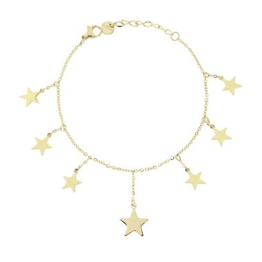 Bracciale Catena Forzatina Diamantata con Stelle plain pendenti in ACCIAIO colore Oro