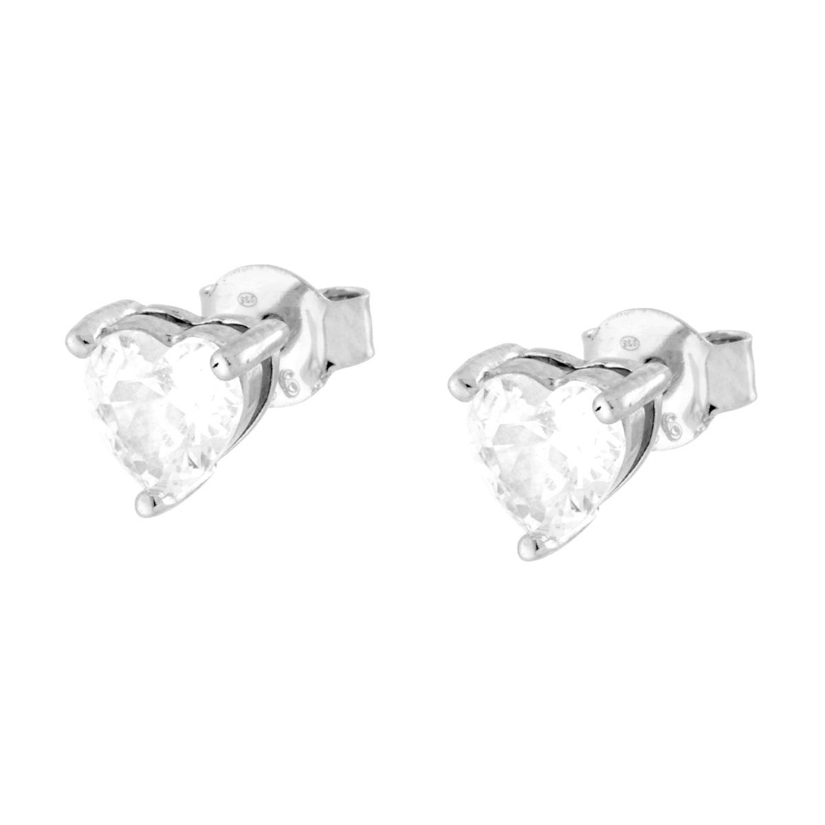 Orecchini Punto Luce Cuore Cubic Zirconia Bianco mm 5 in ARGENTO 925 Galvanica Rodio