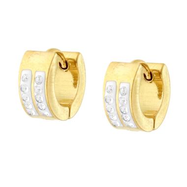 Orecchini Cerchio mm 12 con Crystal Bianchi in ACCIAIO colore Oro