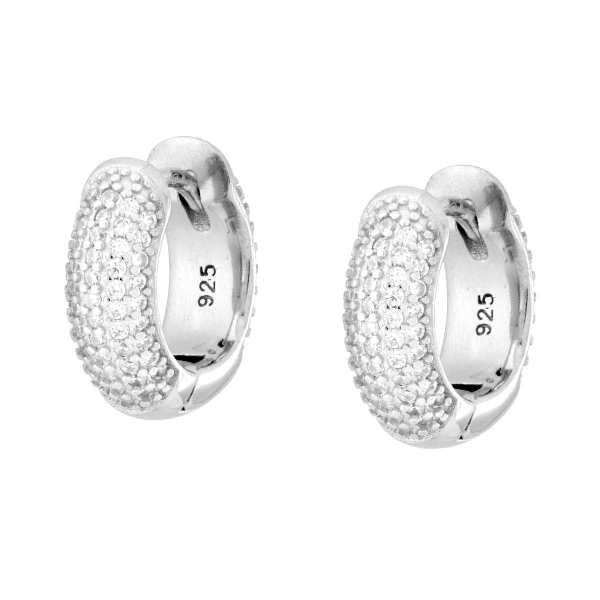 Orecchini Cerchio a Scattino mm 15 con Cubic Zirconia Bianchi in ARGENTO 925 Galvanica Rodio