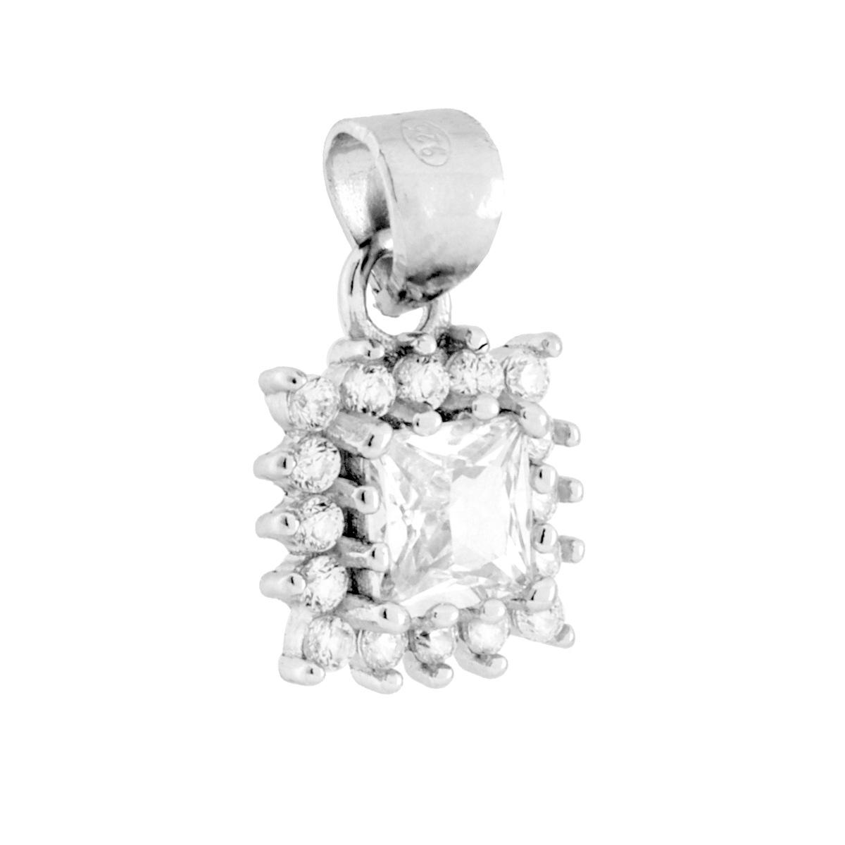 Parure Set Orecchini e Ciondolo Quadrato Princess contornato da Cubic Zirconia Bianchi in ARGENTO 925 Galvanica Rodio