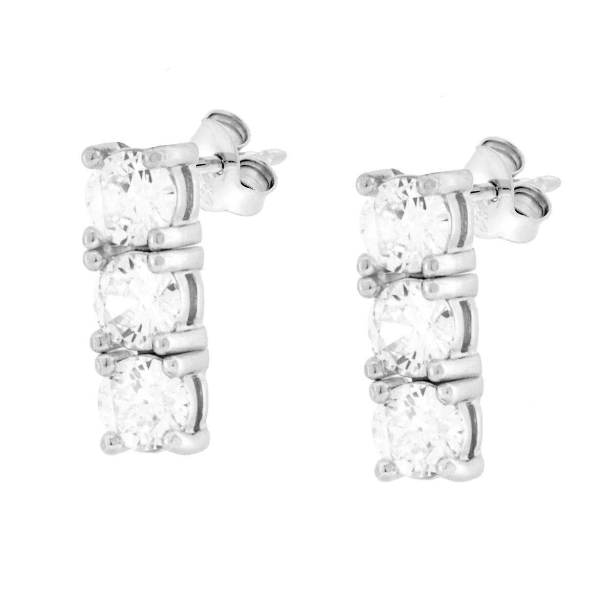 Parure Set Orecchini e Ciondolo Trilogy con Cubic Zirconia Bianchi in ARGENTO 925 Galvanica Rodio