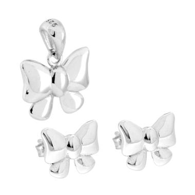 Parure Set Orecchini e Ciondolo Fiocco in ARGENTO 925 Galvanica Rodio