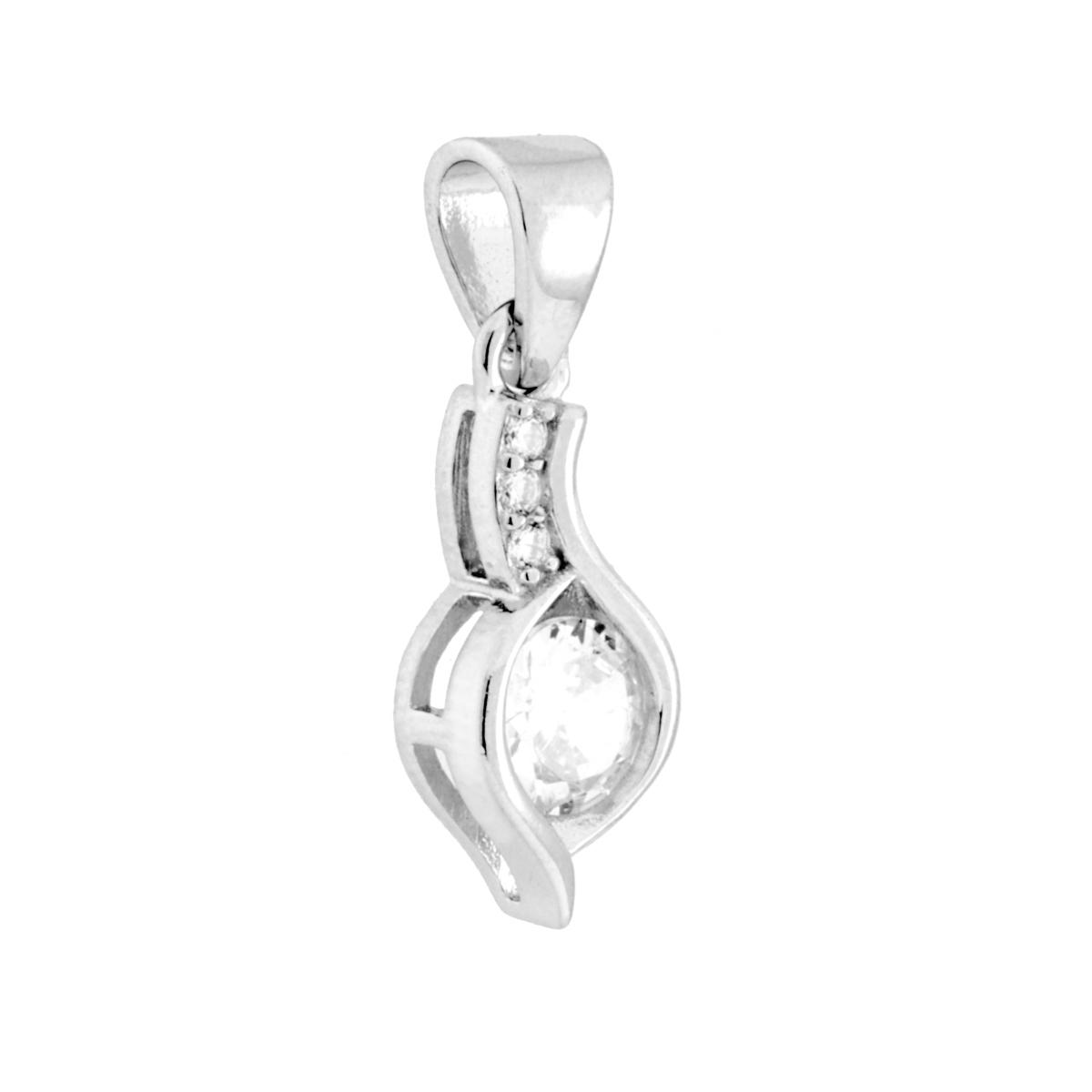 Parure Set Orecchini e Ciondolo Foglia con Punto Luce Cubic Zirconia Bianchi in ARGENTO 925 Galvanica Rodio