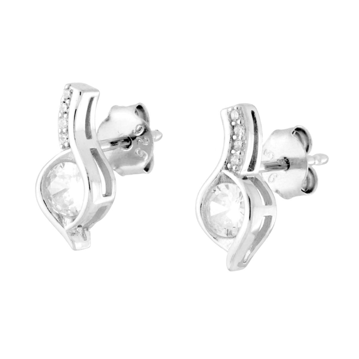 Parure Set Orecchini e Ciondolo Foglia con Punto Luce Cubic Zirconia Bianchi in ARGENTO 925 Galvanica Rodio