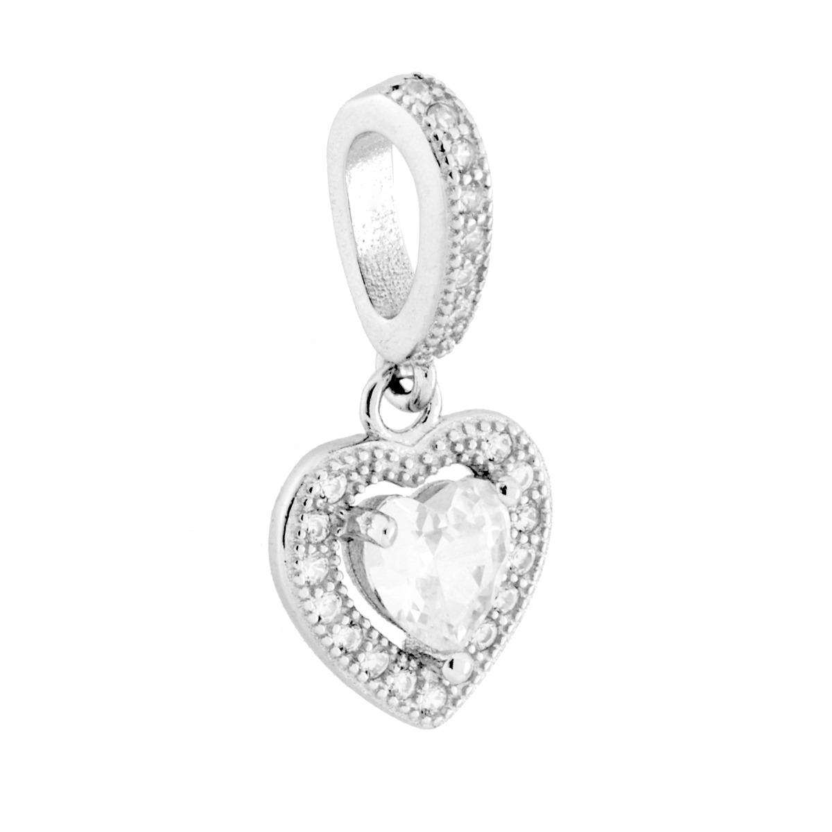 Parure Set Orecchini e Ciondolo Cuore con Cubic Zirconia Bianchi in ARGENTO 925 Galvanica Rodio