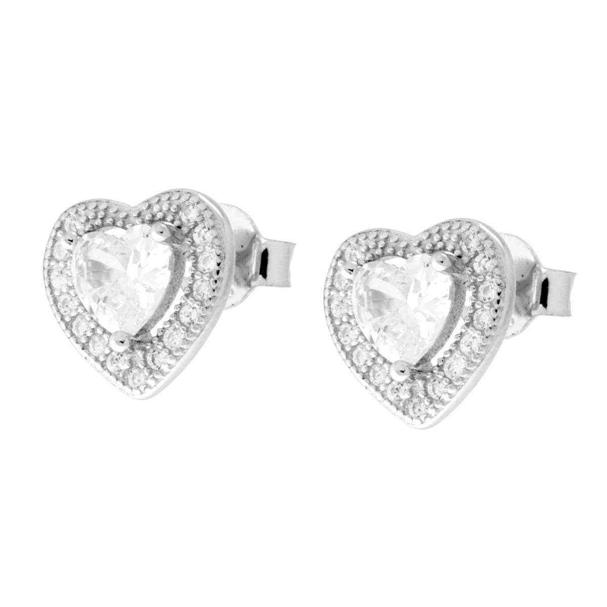 Parure Set Orecchini e Ciondolo Cuore con Cubic Zirconia Bianchi in ARGENTO 925 Galvanica Rodio