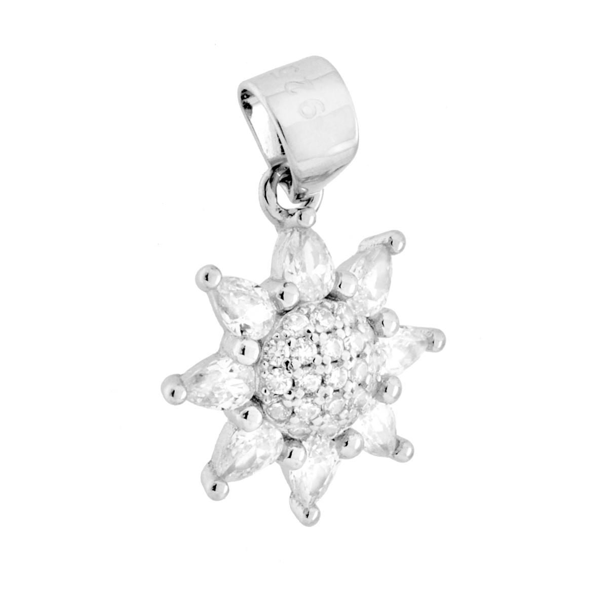 Parure Set Orecchini e Ciondolo Girasole con Cubic Zirconia Bianchi in ARGENTO 925 Galvanica Rodio