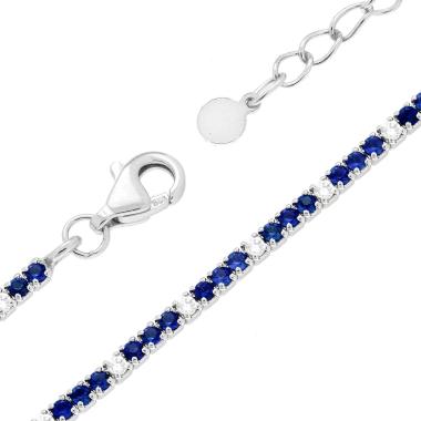 Bracciale Tennis Griffe cm 16+3 con Cubic Zirconia mm 1.5 alternati Blu Zaffiro e Bianchi in ARGENTO 925 Galvanica Rodio
