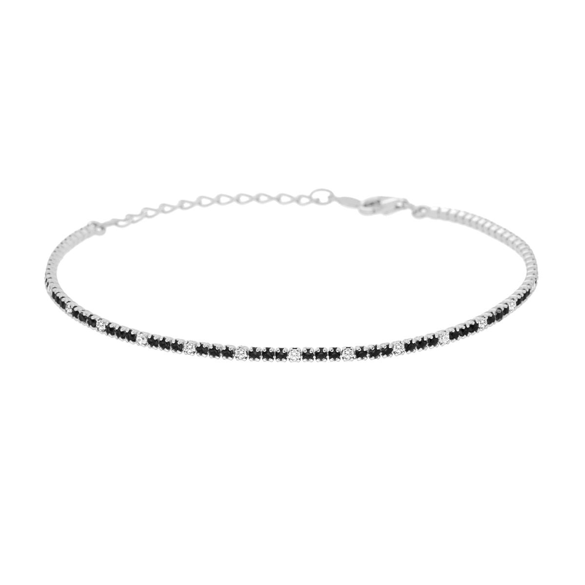 Bracciale Tennis Griffe cm 16+3 con Cubic Zirconia mm 1.5 alternati Nero e Bianchi in ARGENTO 925 Galvanica Rodio