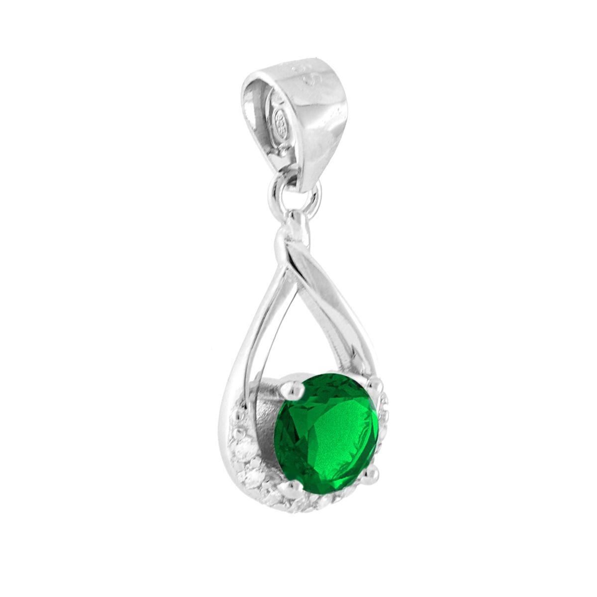 Parure Set Orecchini e Ciondolo Goccia con Punto Luce Verde Smeraldo e Cubic Zirconia Bianchi in ARGENTO 925 Galvanica Rodio