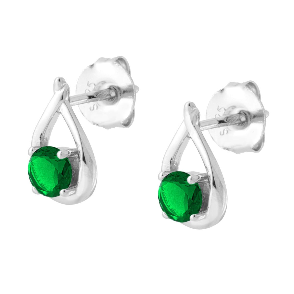Parure Set Orecchini e Ciondolo Goccia con Punto Luce Verde Smeraldo e Cubic Zirconia Bianchi in ARGENTO 925 Galvanica Rodio