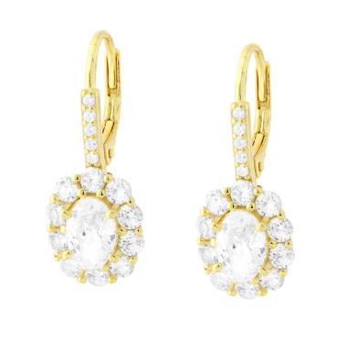 Orecchini Monachella con Ovale Bianco contornato da Cubic Zirconia Bianchi in ARGENTO 925 Galvanica Oro