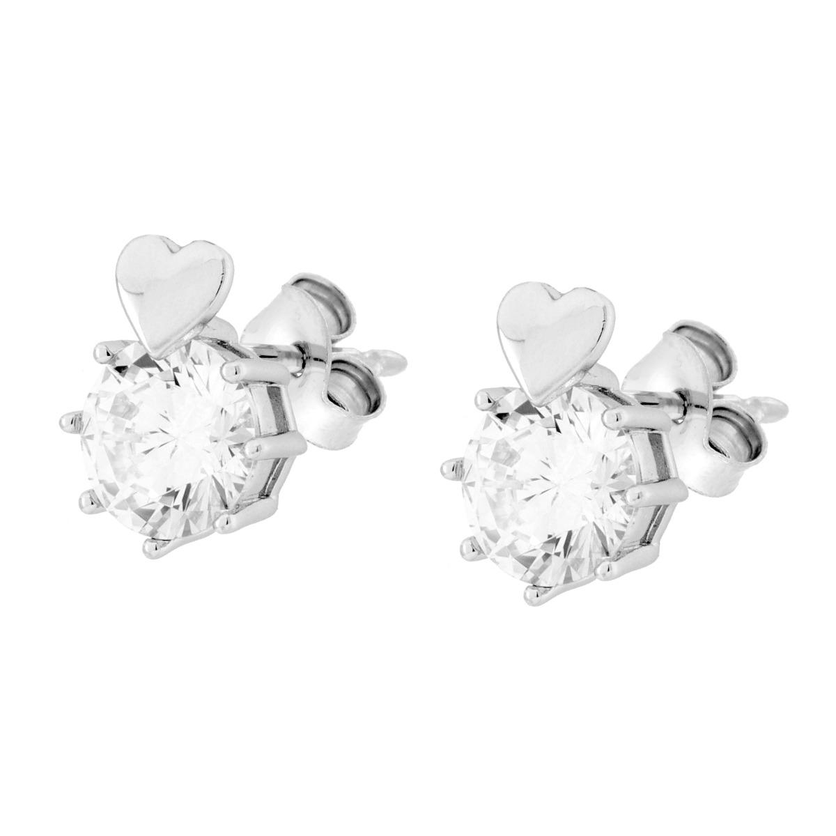 Parure Set Orecchini e Ciondolo Cuore e Punto Luce Cubic Zirconia Bianchi in ARGENTO 925 Galvanica Rodio